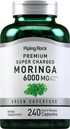 [BRSRMHQKDEFWG2D6] Piping Rock Moringa Oleifera Capsules 6000mg | 240 Count | Leaf Concentrated Extract | Herbal Supplement | Non-GMO, Gluten Free