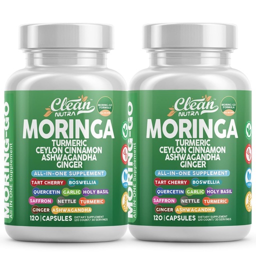 [BRSRABT6BYHQO3TL] Moringa Powder Capsules + Turmeric Moringa Leaf Ceylon Cinnamon Ashwagandha Ginger Tart Cherry Boswellia Quercetin Garlic Holy Basil Saffron Nettle Black Pepper Moring-Go Supplement By Clean Nutra (2)