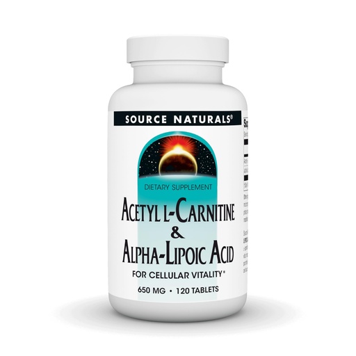 [BRSWIY35AQPGODLM] Source Naturals Acetyl L-Carnitine & Alpha-Lipoic Acid 650mg - 120 Tablets