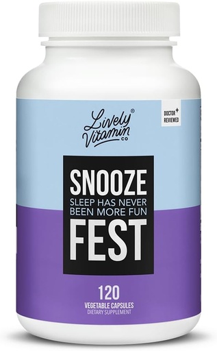 [BRSW2HTQC56WAD3Z] VITAMIN VITAMIN CO Snooze Fest - Cycles complets du REM - Sommeil équilibré - Corps et esprit relaxant - Repos et rétablissement - GABA - Camomille - Mélatonine - Tryptophane - Racine valériane - Baume citron - Poppy - 120 Compte