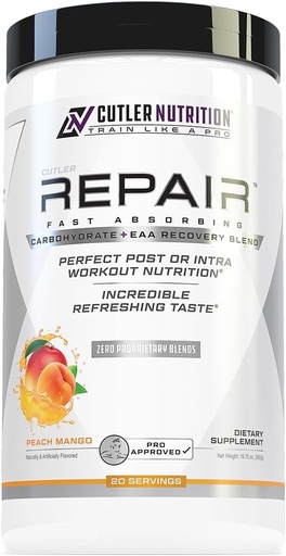 [BRSWYZYQAANBU33K] Repair Post Workout Recovery Drink: Fast Absorbing Carbohydrates (Waxy Maize + Cluster Dextrin) and BCAA/EAA for Advanced Muscle Recovery, Peach Mango, 20 Servings
