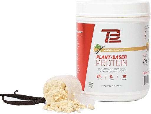 [BRSWYFQKOZ5WAH3B] TB12 Plant Based Protein Powder, Sustainably Sourced Pea Protein, Vanilla, Vegan, 1g Net Carb, Non-GMO, Dairy-Free, Sugar-Free (18 Servings / 1.26lbs)