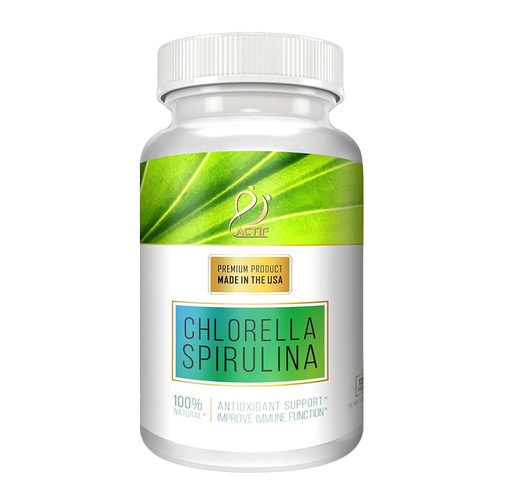 [BRSWKEIIBADB6FQZ] ACTIF 100% Ocean Cleaned Organic Chlorella and Spirulina, Non-GMO, Best Detox and Vegan Diet Supplement, Made in USA - 120 Tablets