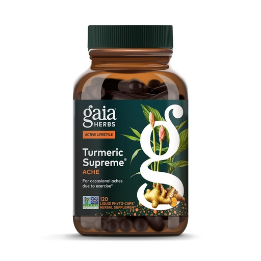 [BRSWIGY3DEOW2FI3] Gaia Herbs Turmeric Supreme Ache- Helps Provide Relief of Occasional Aches - with Turmeric Curcumin, Black Pepper, Devil’s Claw, Ginger, Feverfew & More - 120 Liquid Phyto-Capsules(60-Day Supply)