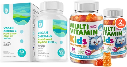 [BRSW2CAFCV4AO3IU] Kids Multivitamin Gummies for Kids and Vegan Omega 3 Softgels