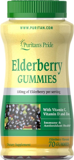 [BRSWYBD6DEMGC33P] Puritan's Pride Elderberry Gummies with Vitamin C, D & Zinc, 70 Count