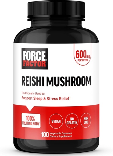 [BRSROAT7OYBWCDY6] FORCE FACTOR Reishi Mushroom Supplement, Stress Relief Supplement and Sleep Support Supplement Made with Reishi Mushroom Extract, Vegan, No Gelatin, Non-GMO, 100 Vegetable Capsules