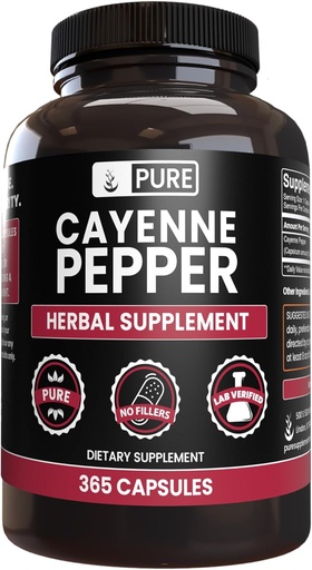 [BRSWYC37OAPAOF3L] PURE ORIGINAL INGREDIENTS Cayenne Pepper (365 kapsulak) Magnesium edo Rice Fillers, Pure, Lab Verified