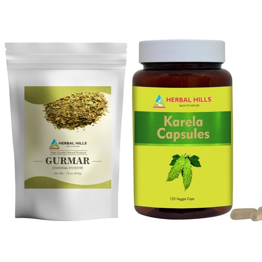 [BRSROAYQCUCQ4EYU] HERBAL HILLS Gurmar Tea Powder and Karela Capsules Pack of 2 Combo