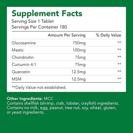 [BRSRAZL4AEMBOYL7] Premium Glucosamine + Chondriotin + MSM + Mastic + Curcumin (750mg) | Bone & Joint Health (1 Bottle-180 Capsules-6mo Supply) | Vitamin for Joint Support | Non-GMO & Gluten Free