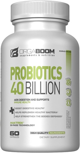 [BRSRA232OUCBSFLV] Probiotic 40 Billion CFU 4 Strains + Prebiotic - Supports Digestive Health & Immunity - Helps with Constipation, Diarrhea, Bloating - Gluten-Free, Non-GMO - Made in The USA - 60 Capsules