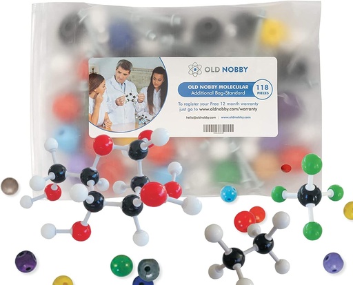[BRSWY2YOPIIB6ET2] Old Nobby 118-Piece Supplementary Chemistry Molecular Model Kit - Build 3D Structures for Study, Teaching and Lab Use - Durable Atoms and Bonds, Easy Assembly with Portable Storage Case