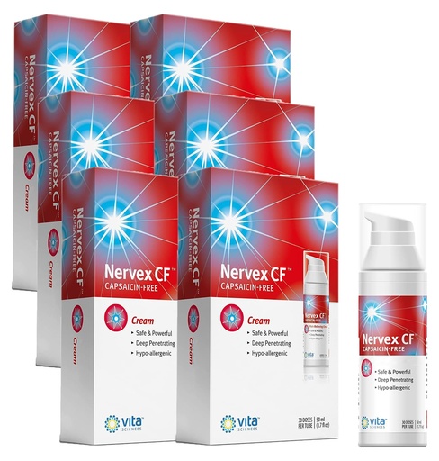[BRSROBLYPMNR6A3L] Vita Sciences Nervex CF Neuropathy Relief for Hands and Feet - Powerful Cream Formula for Burning, Tingling, Numbness - with Arnica, B12, B1, B5, B6, E, MSM, Aloe, and Coconut Oil Base - Pack of 6