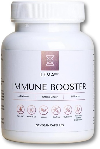 [BRSRAFI5CIDREE3D] LEMAlab Immune Booster – 60 Vegan Capsules – B-Complex, Vitamin C & E, Organic Ginger & Echinacea – Antioxidant Formula – Supports Immune Function & Energy Metabolism