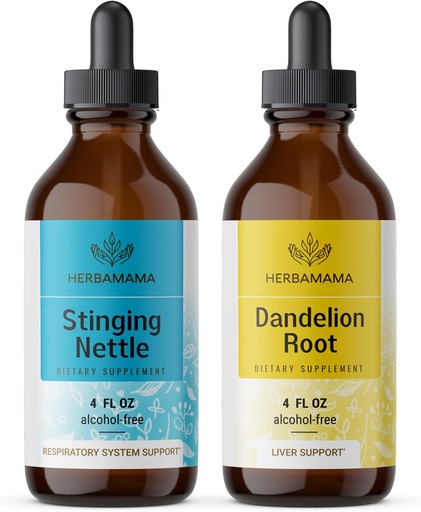 [BRSRAGA5OUFGECLX] HERBAMAMA Herbal Liquid Drops Kit - Bundle of Stinging Nettle & Dandelion Root Tincture 4 fl oz - Vegan, Non-GMO, Sugar & Alcohol-Free - 2 Pack
