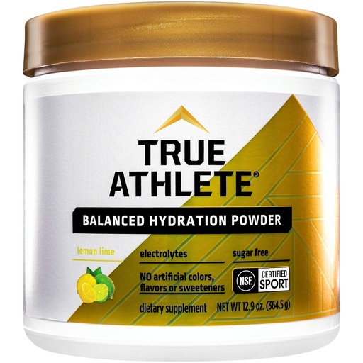 [BRSWGHQOPNYRYDLA] True Athlete Balanced Hydration Powder, Lemon Lime Flavor, Promotes Hydration Before Exercise, Easy to Mix, NSF Certified for Sport (12.86 Ounces Powder)