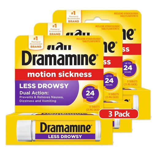 [BRSWYZYODJ5W2EI7] Dramamine All Day Less Drowsy, Motion Sickness Relief, 8 Count, 3 Pack