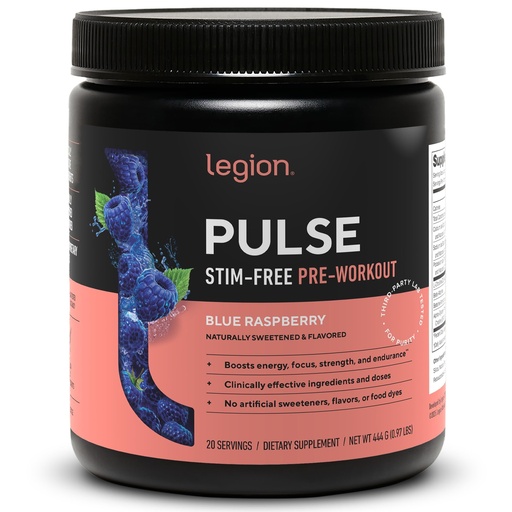 [BRSWGAQ6CNYGAEIU] LEGION Pulse Pre Workout Supplement - All Natural Nitric Oxide Preworkout Drink to Boost Energy, Creatine Free, Naturally Sweetened, Beta Alanine, Citrulline, Alpha GPC (Caffeine Free Blue Razz)