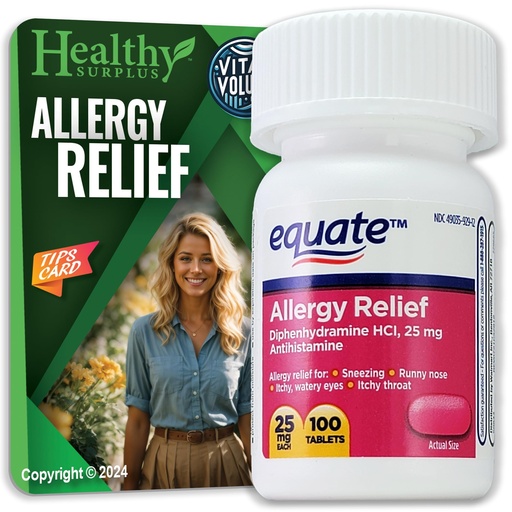 [BRSROAD7DMMAOEI7] Healthy Surplus® Vital Volumes Tips Card & Equate Allergy Relief Diphenhydramine HCL, 25 mg 100 Tablets Bundle