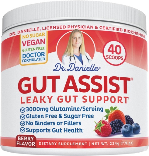 [BRSW2AIECACR6FDG] Arst Danielle Gut Assist - Leaky Gut Repair Supplement Pulber - Glutamiin, Arabinogalactan, Lagrice Juur - Toetab IBS, kõrvetised, Bloating, gaas, kõhukinnisus, SIBO alates, Berry Maitse