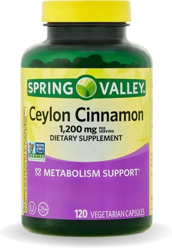 [BRSRAFIZCQAR4ET5] Spring Valley Ceylon Cinnamon Capsules 1200 mg Capsules, Support Metabolism * 120 Count | Non-GMO & Gluten Free Pills (Pack of 1)