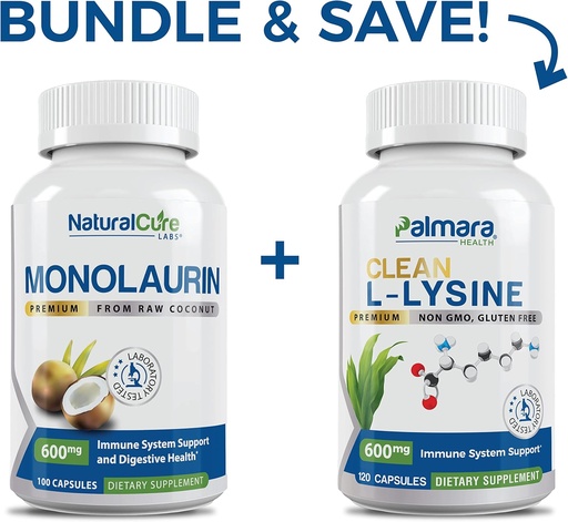 [BRSRMYL2CR7QO3LB] Natural Cure Labs Bundle: Premium Monolaurin 600mg + Clean L-Lysine 600mg