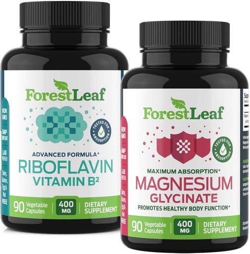 [BRSRAYIPDNYR4HT7] ForestLeaf Riboflavin " Magnesium Migraine supplement - Riboflavin 400mg for Headache Relief - Ultimate Magnesium Glycinate Bundle with B2 Vitamin 400mg for Headache Migraine Relief Capsules