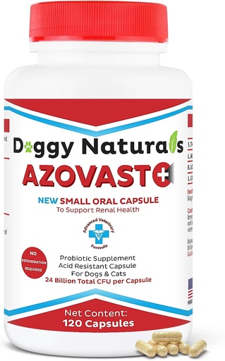 [BRSWYBQ7AQBA2HQU] Azovast Plus Kidney Health Supplement for Dogs & Cats, 120ct - NO Refrigeration Required - Help Support Kidney Function & Manage Renal Toxins - Renal Care Supplement Capsule(U.S.A) (120 Caps)