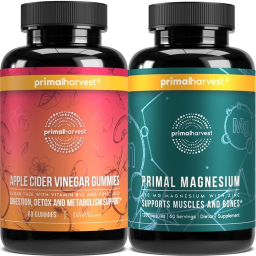 [BRSRMGQFA4JWMYL4] Magnesium Supplement Complex 310mg by Primal Harvest - Sugar Free Apple Cider Gummies