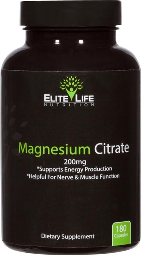 [BRSWGYY6AEMG2HQ6] Magnesium Citrat 200mg - ren, høy potens, biotilgjengelig og naturlig magnesium - Optimum for stress relief, søvn, avslapping, dyspepsi og hjernestøtte nå - med 180 kapsler
