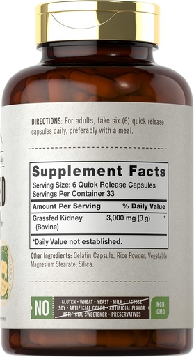 [BRSWYCY3DEHW22D7] Carlyle Grass Fed Beef Kidney Supplement | 200 Capsules | 3000mg | Pasture Raised Desiccated Bovine Supplement | Hormone and Pesticide Free | Non-GMO, Gluten Free | by Herbage Farmstead