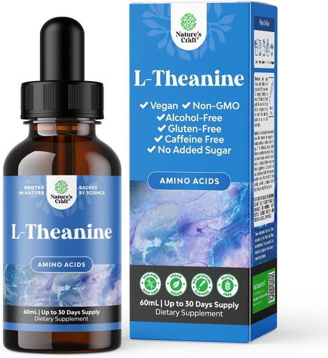 [BRSROZAEBACRGC3O] Natures Craft High Absorption L-Theanine Liquid Drops - Nootropic Focus Supplement with L Theanine 200mg Per Serving and Chamomile Extract - Supplement for Adults and Kids Relaxation and Focus - 2oz