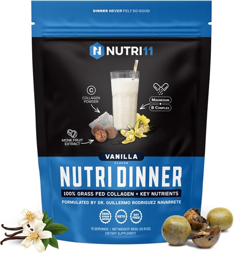 [BRSRAGQZCICW22Q2] NutriDinner by Nutrillermo | Grass-Fed Collagen Protein Powder | Collagen with Magnesium B-Vitamins | Collagen Supplement for Sleep and Recovery (14,9, Vanilla)