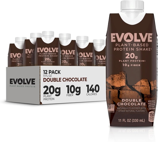 [BRSWECQTCQHGEGT3] Evolve Bitki Bazarlı Protein Shake, Double Chocolate, 20g Vegan Protein, Şərhsiz, No Sükansız, Un-GMO, 10g Fiber, 11 Fl Oz (Pack of 12) - (Formula May Vary)