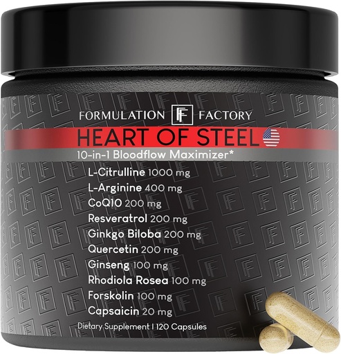 [BRSRAGL7OIHAMHI7] Formulation Factory Heart of Steel: 10-in-1 Metabolic Maximizer Nitric Oxide Supplement, Blood Pressure Support, L Arginine, L Citrulline Natural Pre-Workout: Energy Management 120 Count