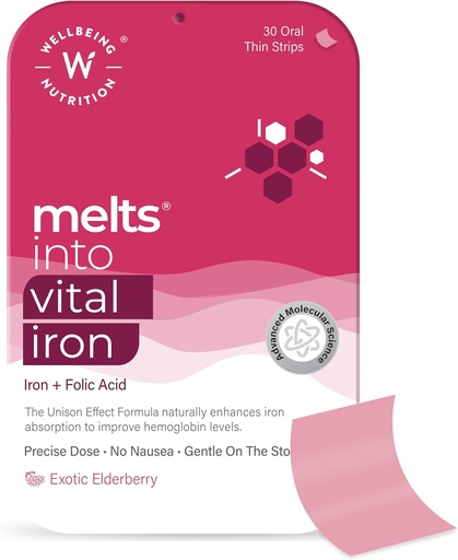 [BRSW2FAPC4BAYA37] WELLBEING NUTRITION Melts Nano Iron | Plantive Iron, Beetroot, İsviçre Chard, Riley Tohumlar, C vitamini ve Folate for I improve Hemoglobin, Oksijen Binding Kapasite ve Kan Binası (30 Oral Strips)