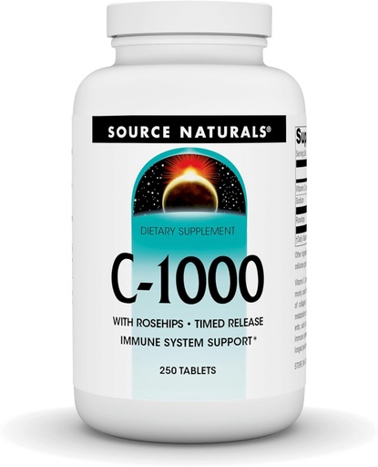 [BRSWIY35AQIREGTC] Source Naturals C-1000, with Rose HIPS 1000 mg for Immune System Support - 250 Time Release Tablets