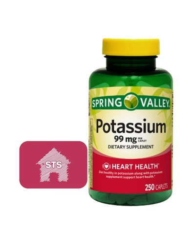 [BRSRMHQCOVYQMADU] Spring Valley Potassium 99 mg, 250 Count + STS Sticker.