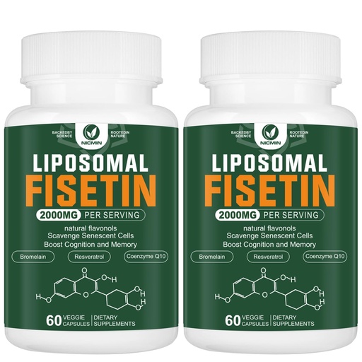 [BRSRAZ37O56QKYAV] Liposomal Fisetin Supplement, 2000MG, 98% Pure Fisetin Polyphenols Antioxidants, with Quercetin, TMG and Resveratrol, for Healthy Aging, Cognitive Support, 120 Capsules