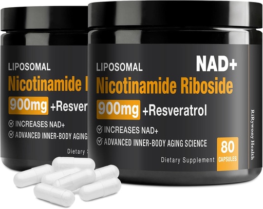 [BRSRAAQPDMDWG3TB] NAD Suplemento - NAD+ con Nicotinamide Riboside (NR) y Resveratrol Quercetin 900mg Puro NAD orgánico Plus para Reparación Celular Función del cerebro envejecido (2 Pack)