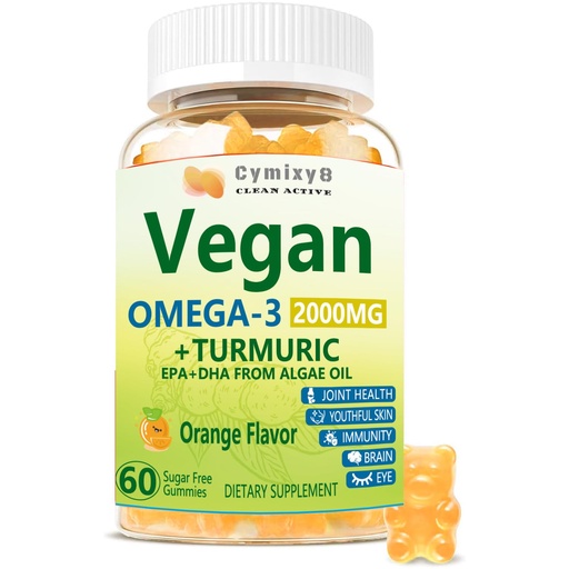 [BRSRAGD6C4BRSGQ2] Vegan Omega 3 & Turmeric Gummies 2500mg, Algae Omega 3 DHA 800mg&EPA 400mg, with MSM, Vitamin D3, Turmeric Root Extract for Brain, Eye, Joint, Fish Oil Supplements Alternative, Sugar Free