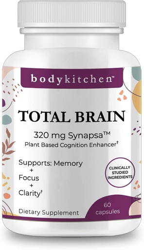 [BRSRMCT5CN7RSAAY] Body Kitchen Total Brain Supplement, Supports Increased Memory, Focus and Clarity with Bacopa, Coffee Fruit & Brainberry, Clinically Tested, Veggie Caps, 60 Count
