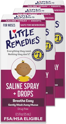 [BRSWGZABAUDR6YLJ] Małe środki zaradcze Sterylne Baby Saline Nasal Spray i krople, Sejf dla noworodków, aby złagodzić duszne i suche nosy, 0,5 Fl Oz, Pack of 3