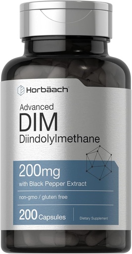 [BRSWGHD6CF7ROHQV] Horbäach DIM Supplement for Women and Men | 200mg | 200 Capsules | Advanced Diindolylmethane | with Black Pepper Extract | Non-GMO, Gluten Free