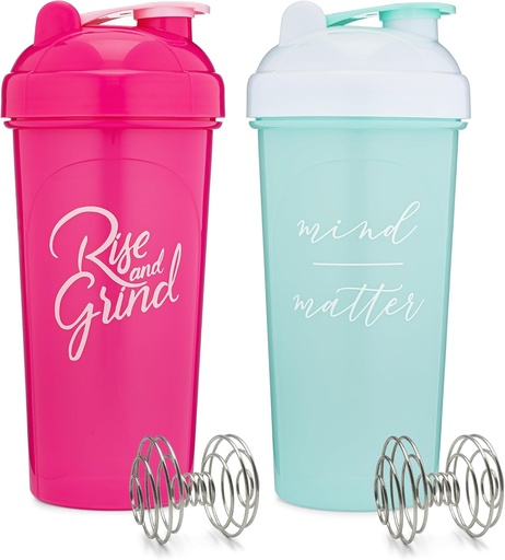 [BRSW2FQDOJ7AYFY4] [2 Pack] 28-Ounce Shaker Bottle with Motivational Quotes (Pink & Mint/White) | Shaker Cup Set with Mixer Agitators | Blender Shaker Bottle for Protein Mixes Pack is BPA Free and Dishwasher Safe
