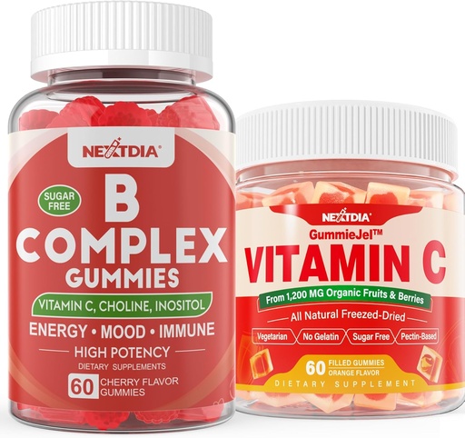 [BRSRAYY3O4FQO2DZ] 2 Pack Vitamin B Complex Gummies with 2000 mcg Methyl B12, Methyl Folate + 1 Pack Whole Food Vitamin C Gummies