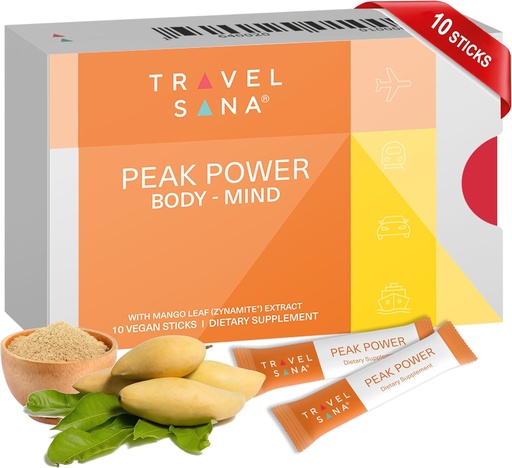 [BRSRMHQBDEAQIH3H] Peak Power | Travel Performance Enhancer | Boosts Focus, Energy & Cognitive Function While Traveling | Caffeine-Free | Mango Leaf Extract (Zynamite) | Fast-Acting | 10 Sticks