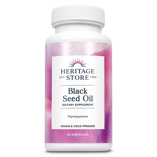 [BRSWKFAICMPWKH32] HERITAGE STORE Black Seed Oil Liquid Capsules 650mg, Nigella Sativa Oil Supplement with Thymoquinone, Omega 3 6 9, Antioxidant, Cholesterol, Digestive, Joint & Immune Support*, Vegan, 45 Serv, 90ct