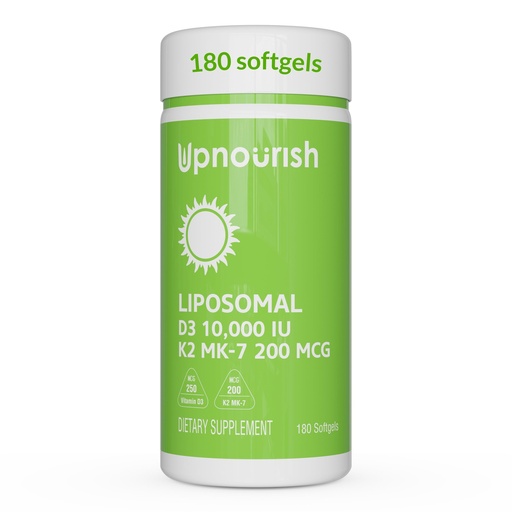 [BRSRAAY3A4BR62QV] UpNourish Liposomal D3 K2 Vitamin 10000 IU D3 and K2 MK-7 200 mcg - 180 Vitamin D3 k2 (Vitamina D3 con K2) Mini Softgels - Easy to Swallow K2 D3 Vitamin