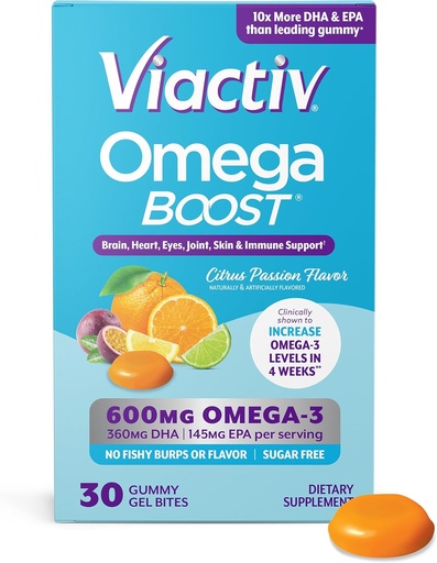 [BRSROBIZBAIBSCDV] Viactiv Omega 3 Fish Oil Gummies. EPA DHA Supplement for Heart Health and Brain Health, 30 Sugar Free Gummy Vitamins, 1pc Serving